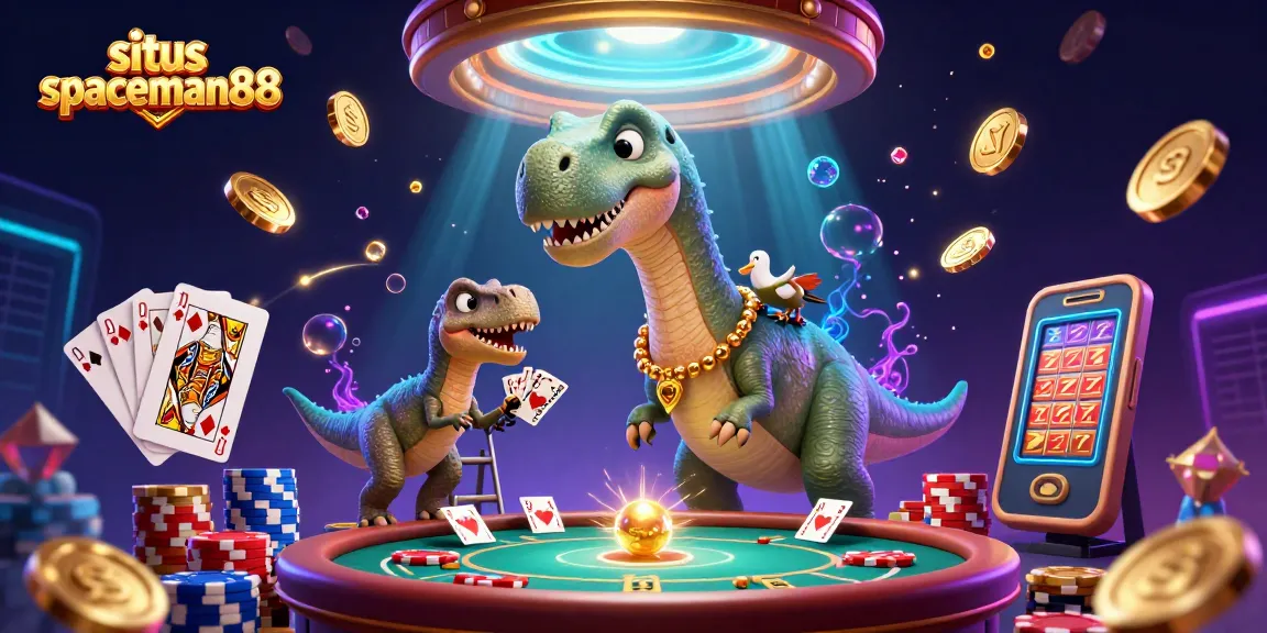 Engage with situs spaceman88's vibrant, animated casino scene featuring a cartoon brontosaurus in action.