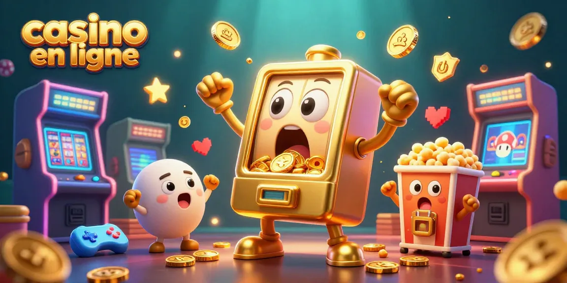 Casino en ligne : machines à sous heureuses remportant des jackpots dans une illustration colorée.