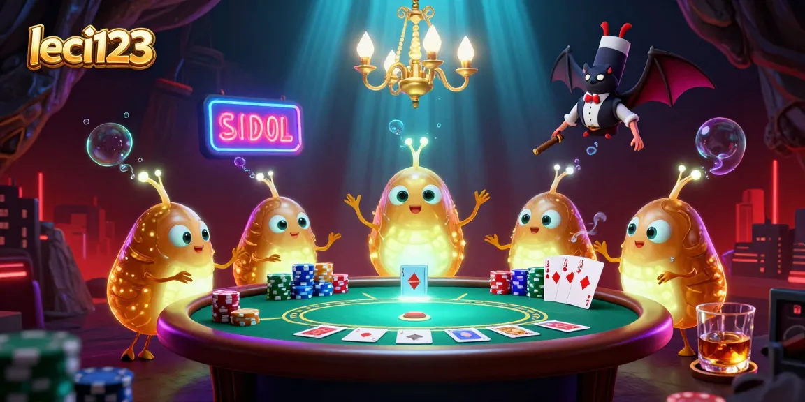 Experience thrilling gaming with leci123's glowworm-led cave casino, showcasing vibrant poker action.