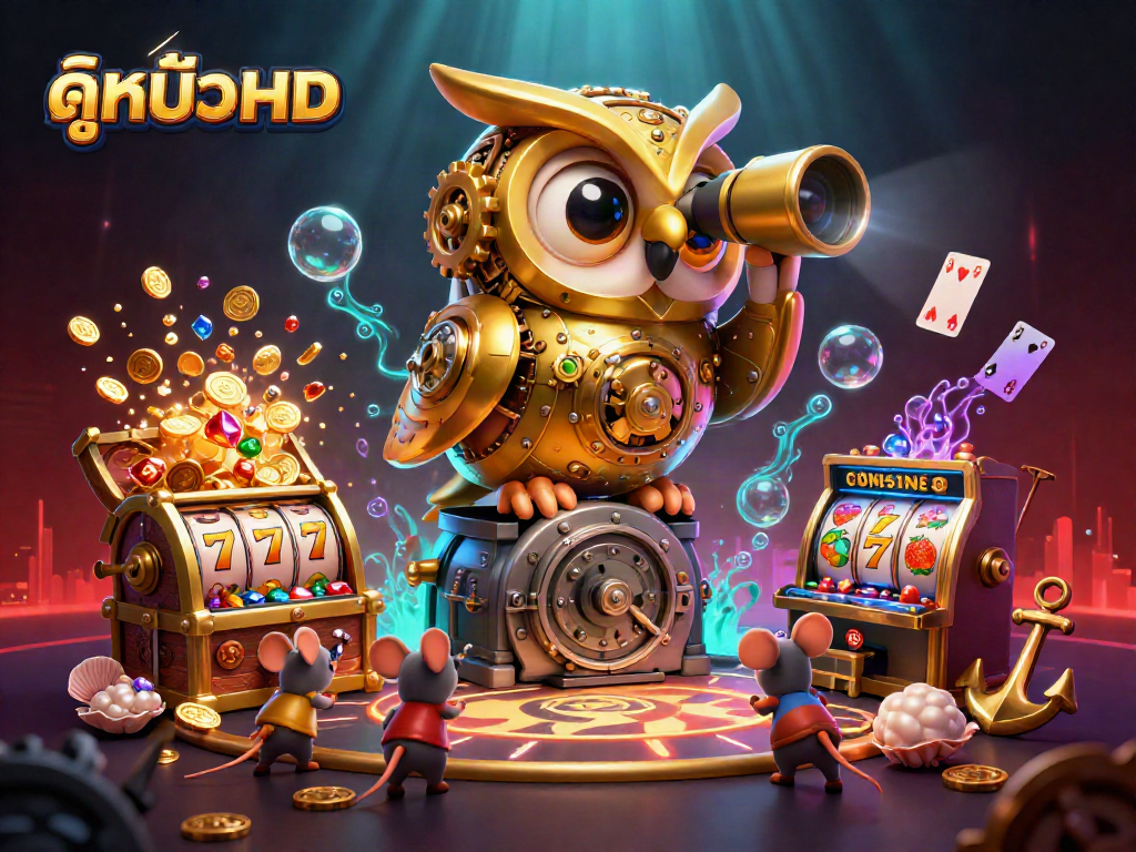 ภาพมหัศจรรย์ของดูหนังHD ที่มีนกฮูกทองคำที่มีฟันเฟืองมองหารายได้จากสล็อตที่เต็มไปด้วยเหรียญ