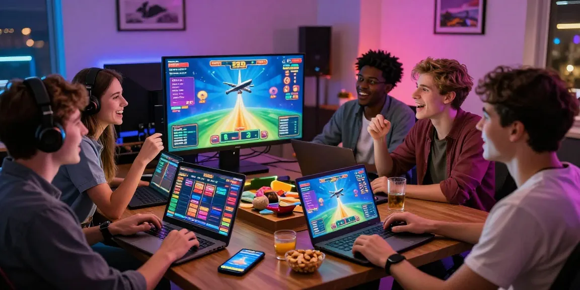 Diverse friends intensely engaged in the aviator game, showcasing thrilling moments and dynamic gaming interaction.