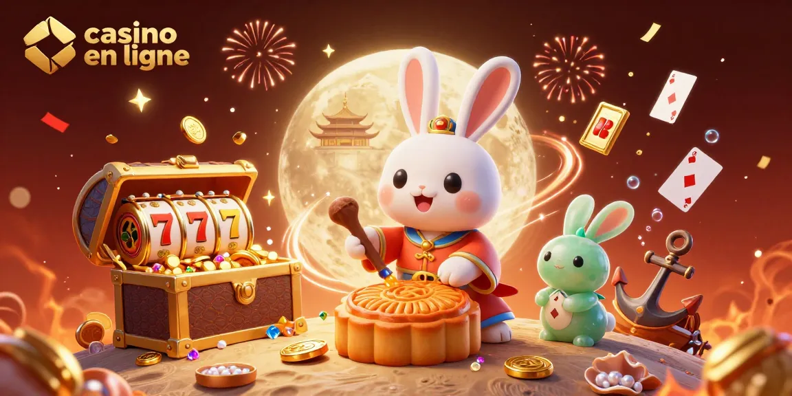 Le casino en ligne vous invite à des jeux palpitants avec un lapin de lune et des jetons de poker.