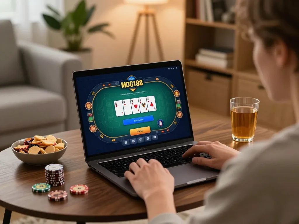 Experience smooth MDG188 login while enjoying poker at home with a cozy setup.