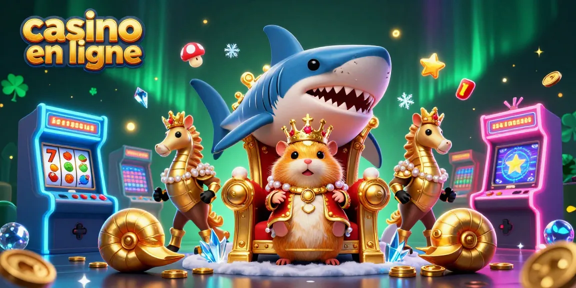 Jeu de casino en ligne captivant avec un roi hamster sur un trône en forme de dents de requin.