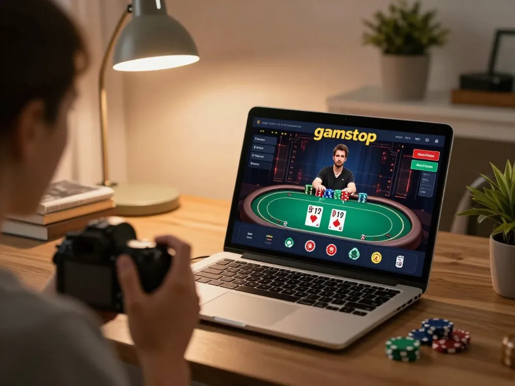 Player focusing on poker game interface on sites not on gamstop, showcasing strategic gameplay.