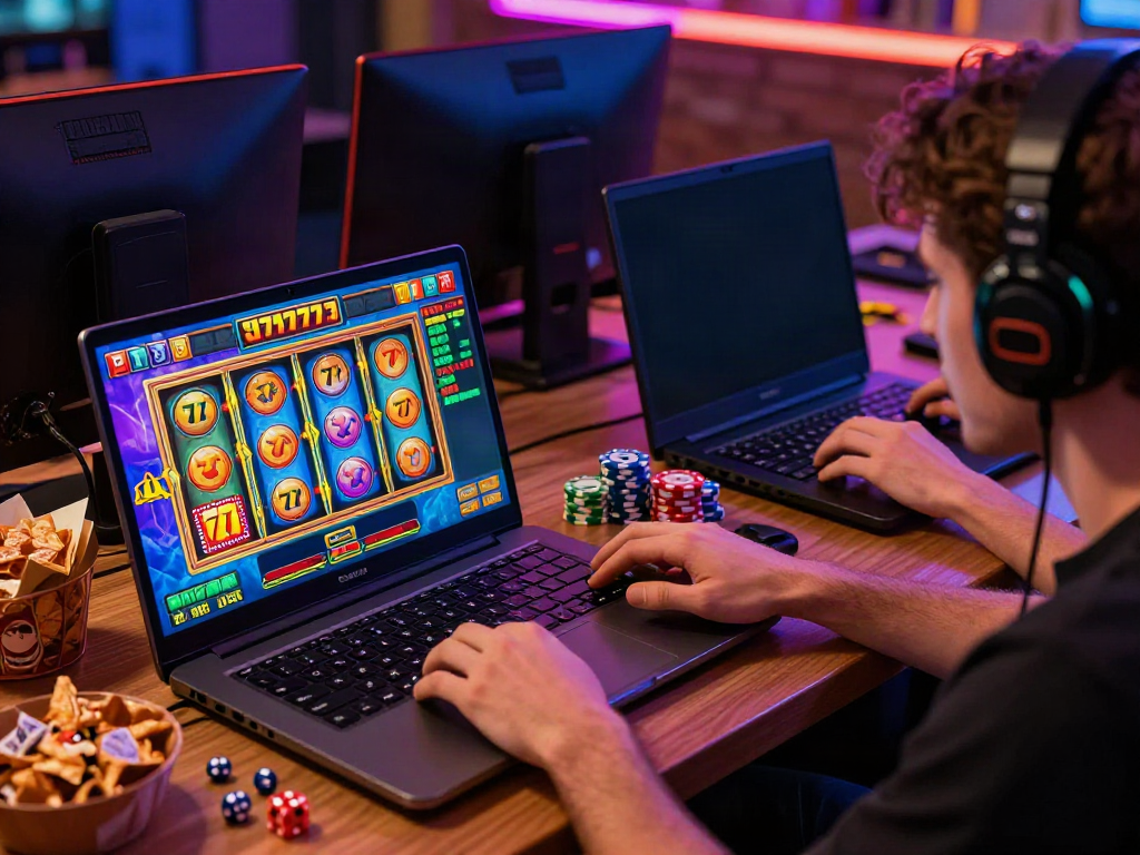 Pengalaman bermain slot777 secara online dengan suasana menyenangkan dan aksesori permainan di sekitar.