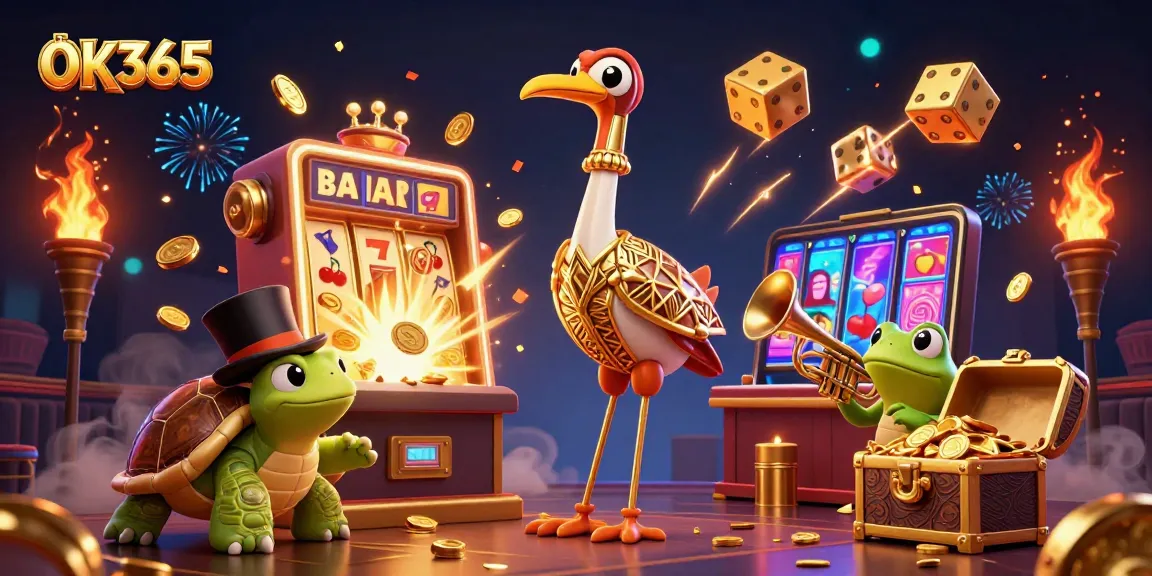 Experience thrilling gameplay with OK365's exciting cartoon-style casino scene featuring vibrant characters.