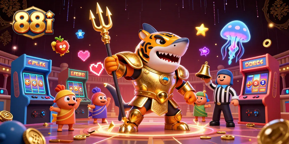 Experience thrilling gameplay with 88i's vibrant underwater casino scene featuring a shark gladiator.