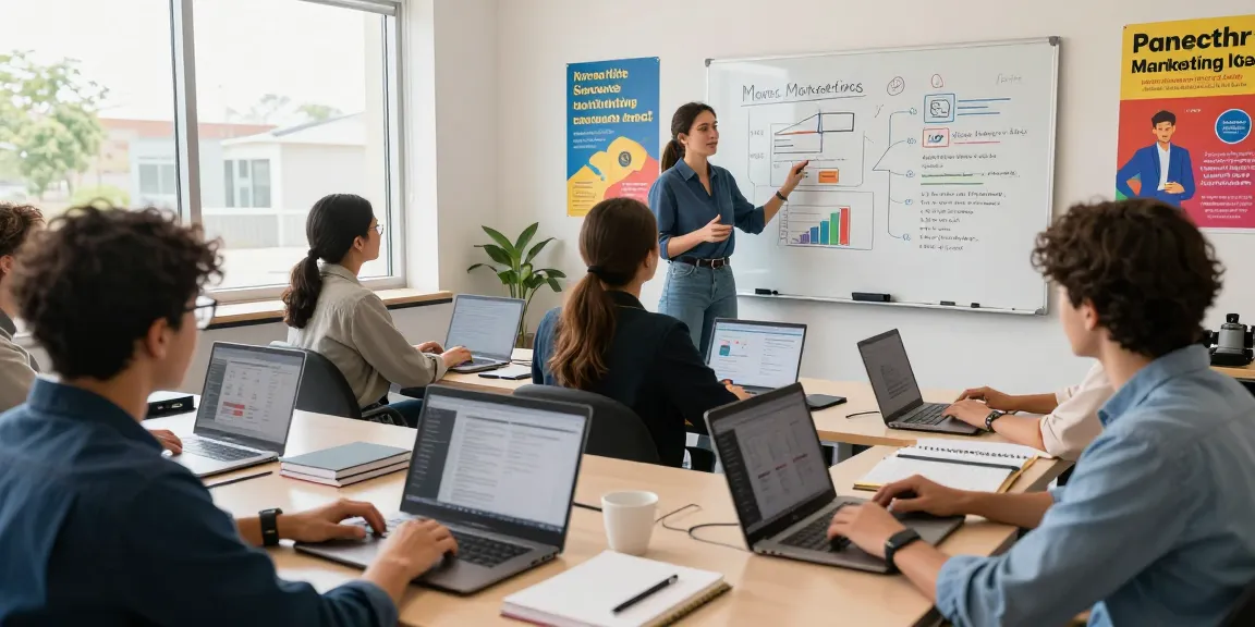 Conversion-optimized landing pages training in a vibrant digital marketing classroom.