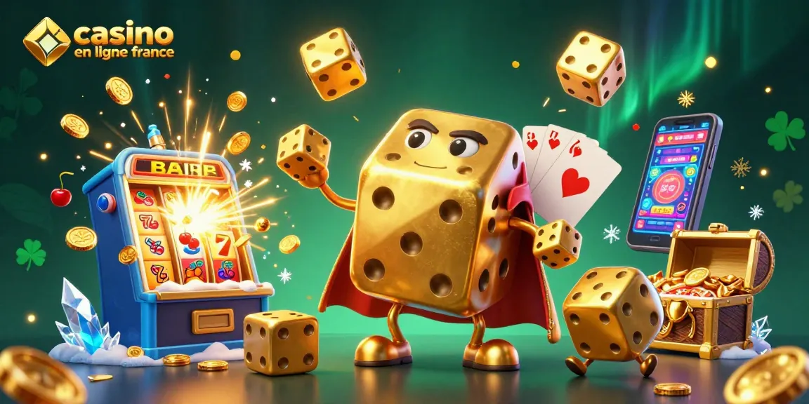 Jouer à des jeux de casino en ligne France avec un golem de dés dorés et une machine à sous explosive.