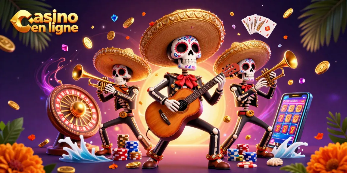 Jouez avec style dans un casino en ligne vibrant, entouré de mariachis 3D et de jetons colorés.