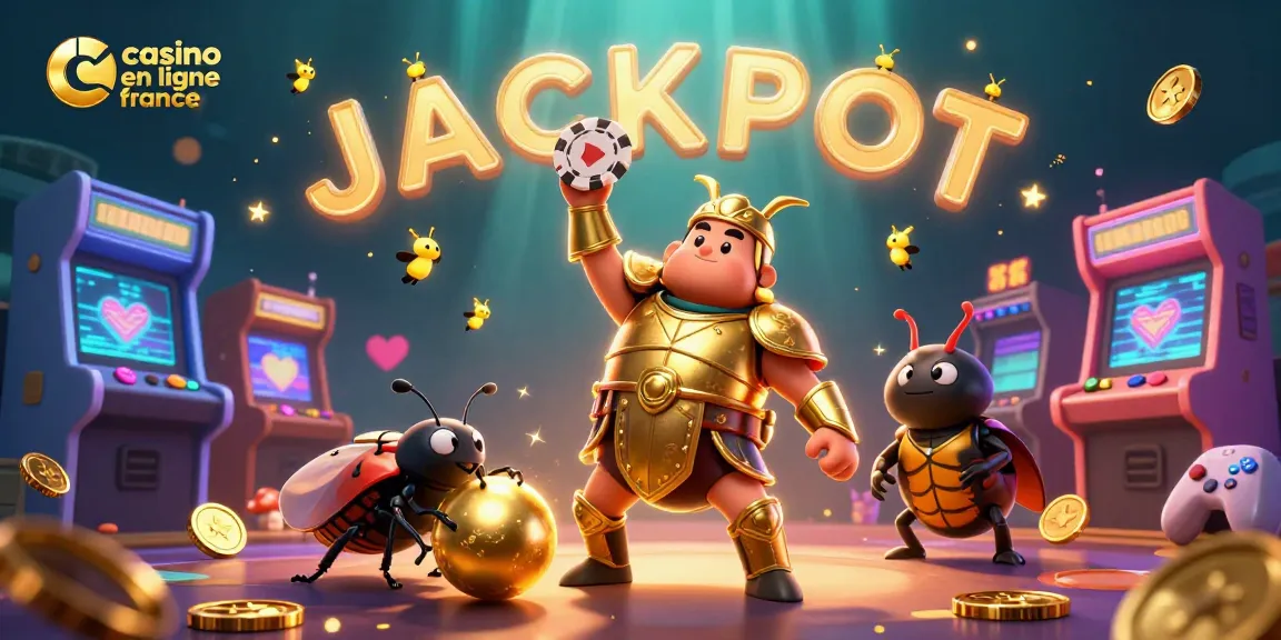 Illustration immersive de casino en ligne France avec un scarabée héros et une ambiance dynamique
