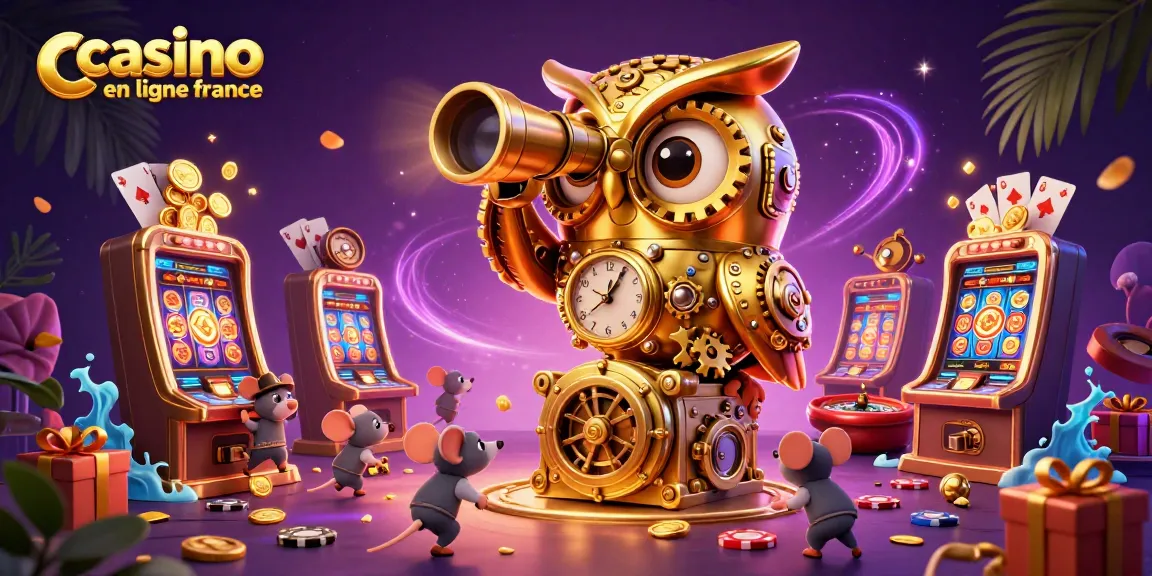Amusez-vous au casino en ligne France avec une illustration dynamique de jeux et personnages animés.