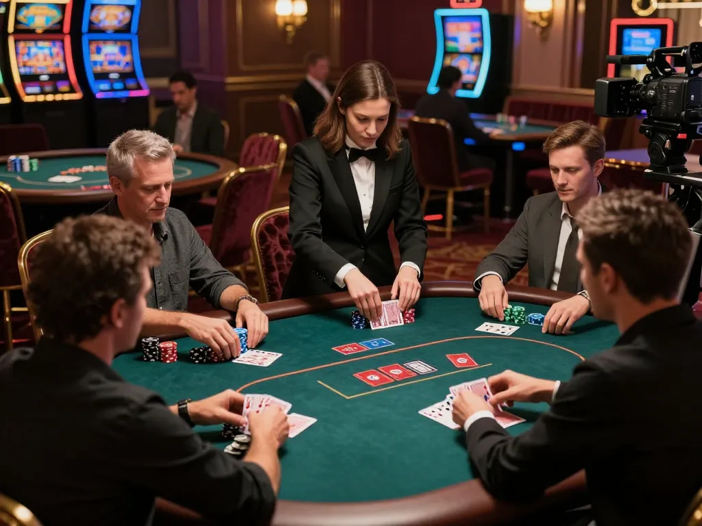 uu88 players engaging in a high-stakes poker game within an upscale casino environment.