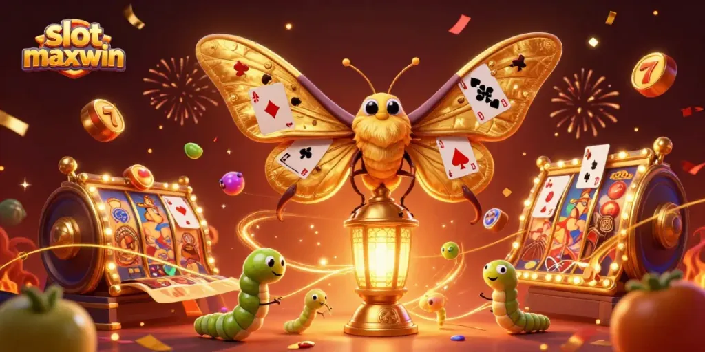 Experience the thrill of slot maxwin with vibrant illustrations of casino games, characters, and dynamic elements.