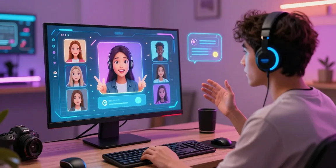 User engaging in ai ecchi chat with vibrant AI characters in a cozy digital environment.