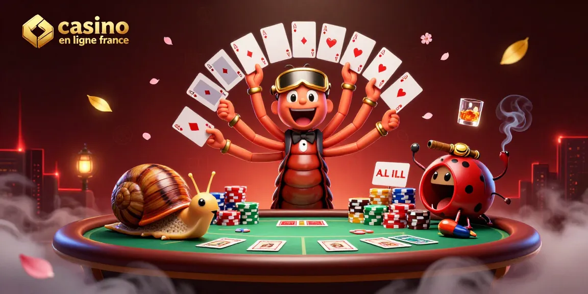 Jouer avec des cartes et des jetons au casino en ligne France avec un croupier original en 3D.