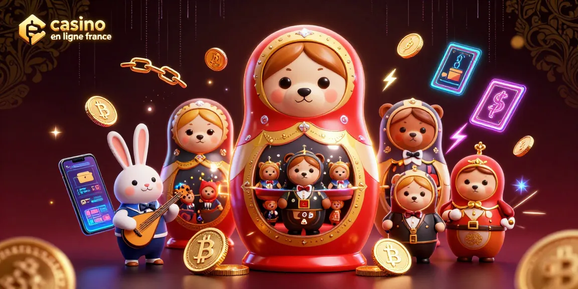 Jouer au casino en ligne France avec des ours en costume et un lapin, ambiance festive et crypto.
