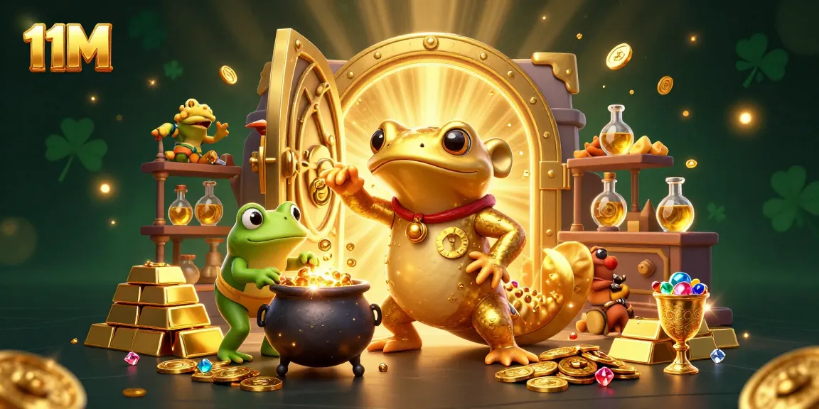 Experience the thrill of winning at 11M with golden treasures and casino magic in a vibrant scene.