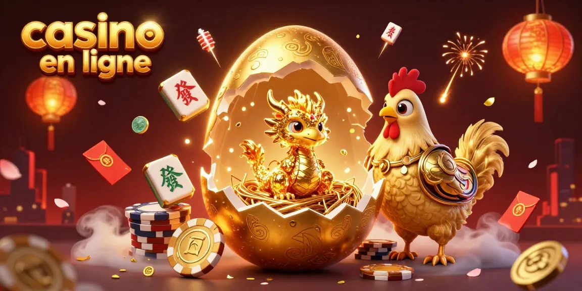 Jouez au casino en ligne avec des dragons dorés et des jetons de poker dans cette illustration dynamique.
