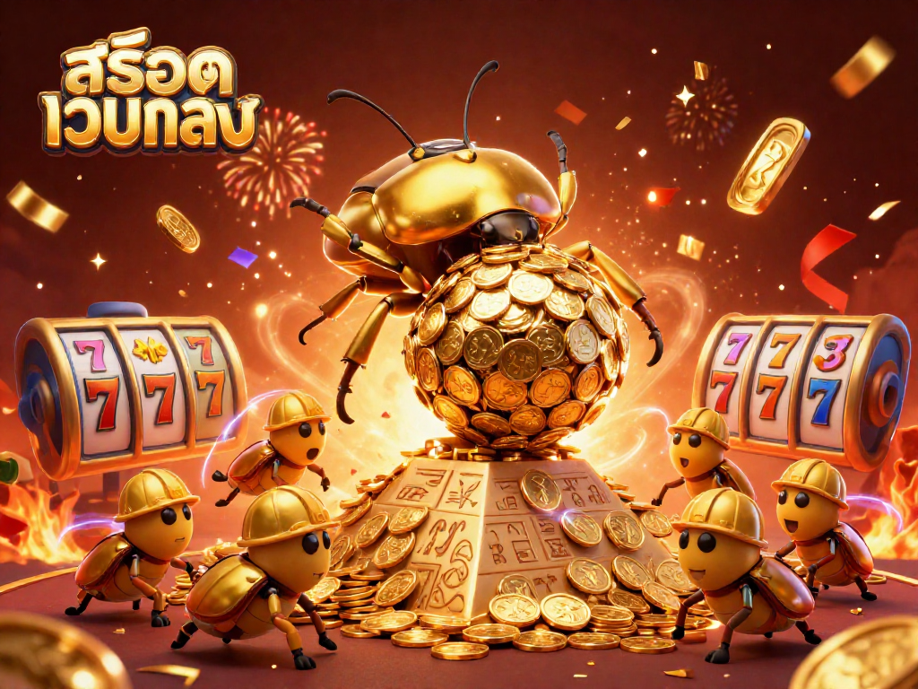 Engage with the สล็อตเว็บตรง experience through a vibrant 3D illustration of golden beetles in action!