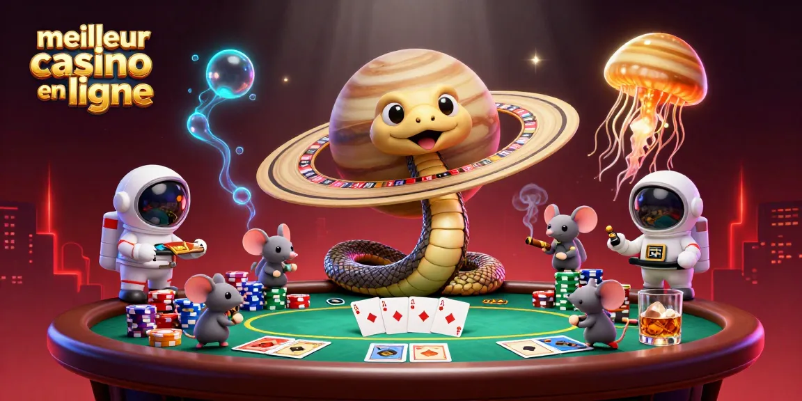Découvrez le meilleur casino en ligne avec un serpent de Saturne jouant à la roulette dans une scène cosmique captivante.