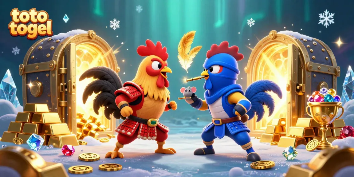 Engage in thrilling toto togel with dynamic cartoon roosters in an action-packed gambling illustration.