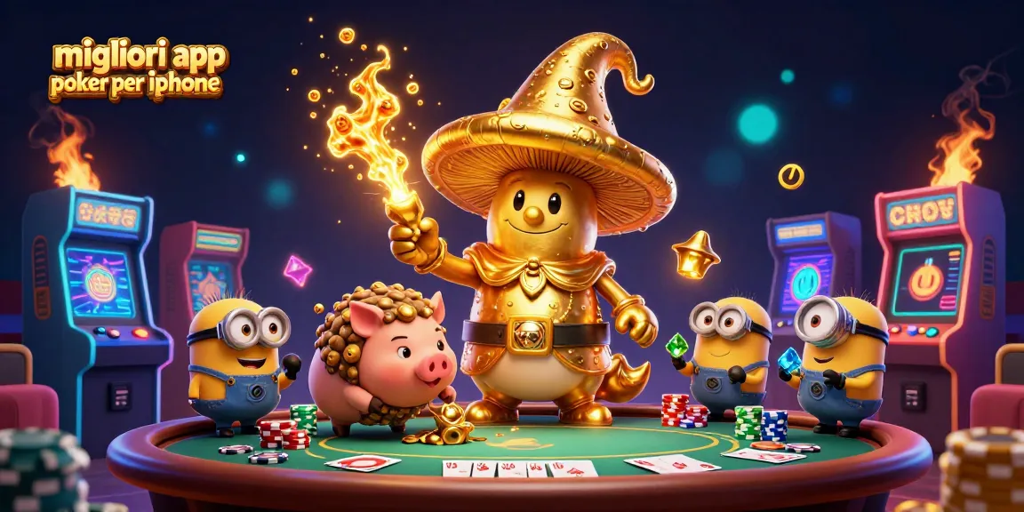 Giocare con le migliori app poker per iPhone in un'affascinante scena 3D con tavoli e fiches.
