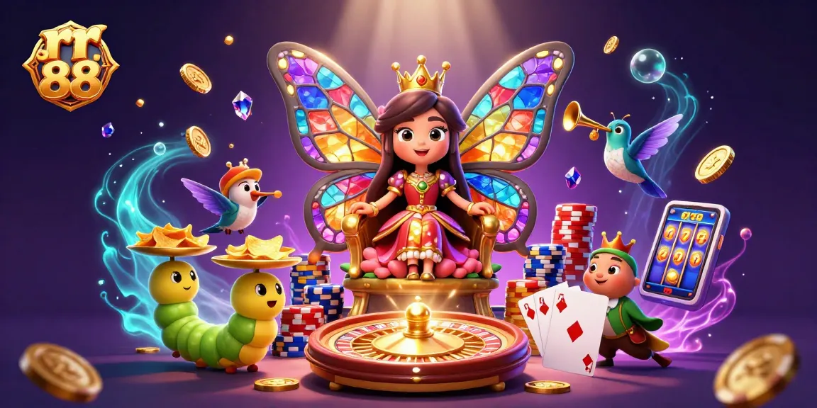 Experience thrilling gaming action with rr 88's vibrant casino scene featuring a royal flush and golden coins.