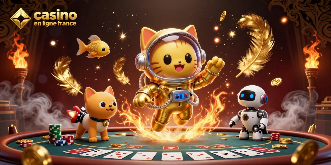 Casino en ligne France : Jouez aux cartes avec un chat astronaute et un chien robot dans un univers captivant.