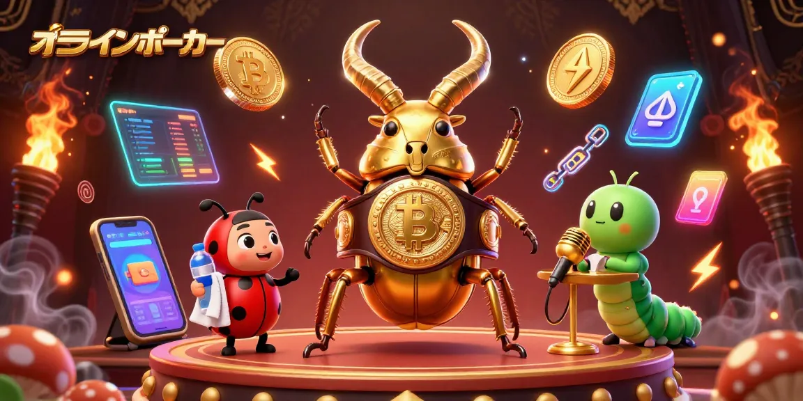 オンラインポーカーの戦いを繰り広げるキャラクターたちが描かれた3Dビジュアル