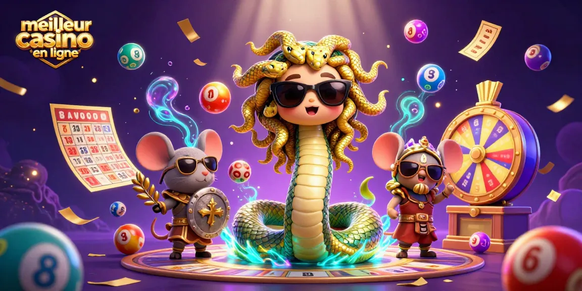 Jouer au meilleur casino en ligne avec Méduse et un guerrier souris dans une scène dynamique.