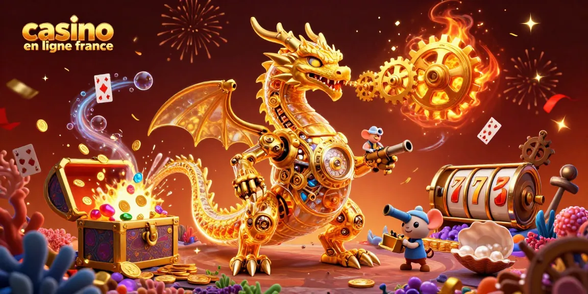 Découvrez l'illustration 3D d'un dragon de casino en ligne France avec des éléments de jeu dynamisants.