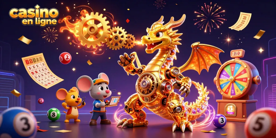 Jouer au casino en ligne avec un dragon doré et des balles de loterie colorées.