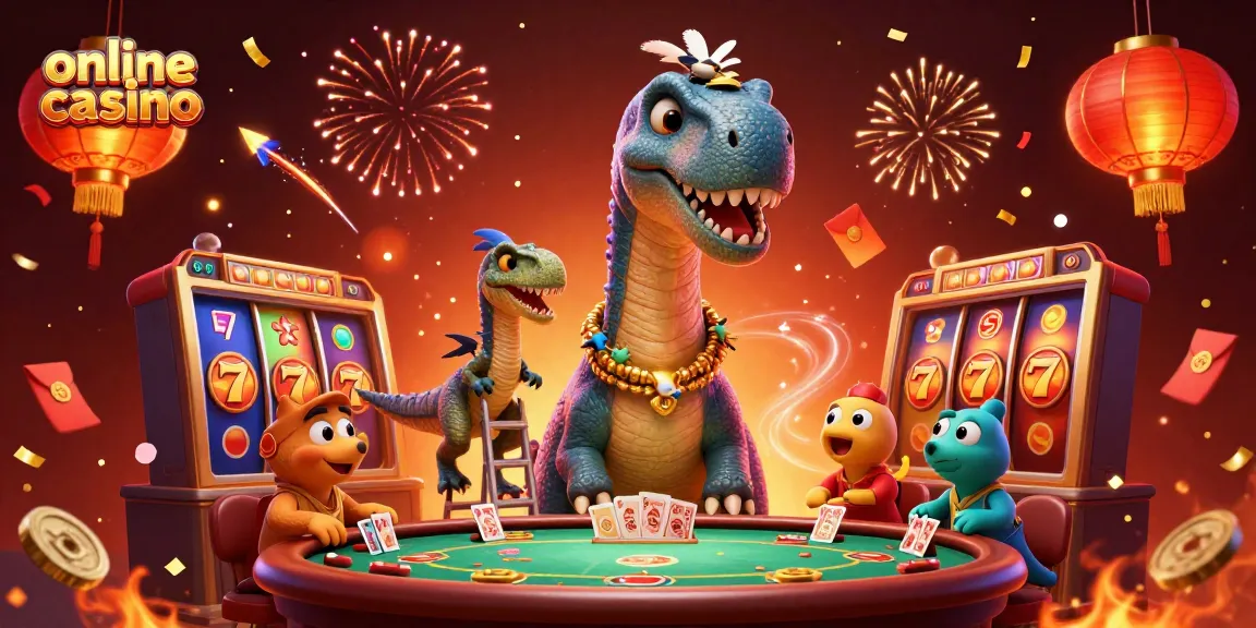Engage in the excitement of an online casino with dynamic scenes of a brontosaurus and raptor.