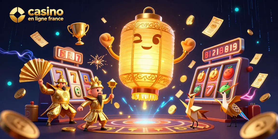 Profitez de l'excitation du casino en ligne France avec des personnages de jeu captivants et des éléments dorés.