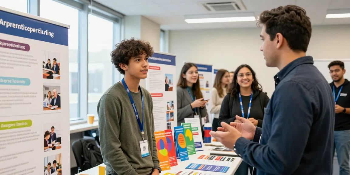 Young person at a career fair exploring options related to Not going to uni.