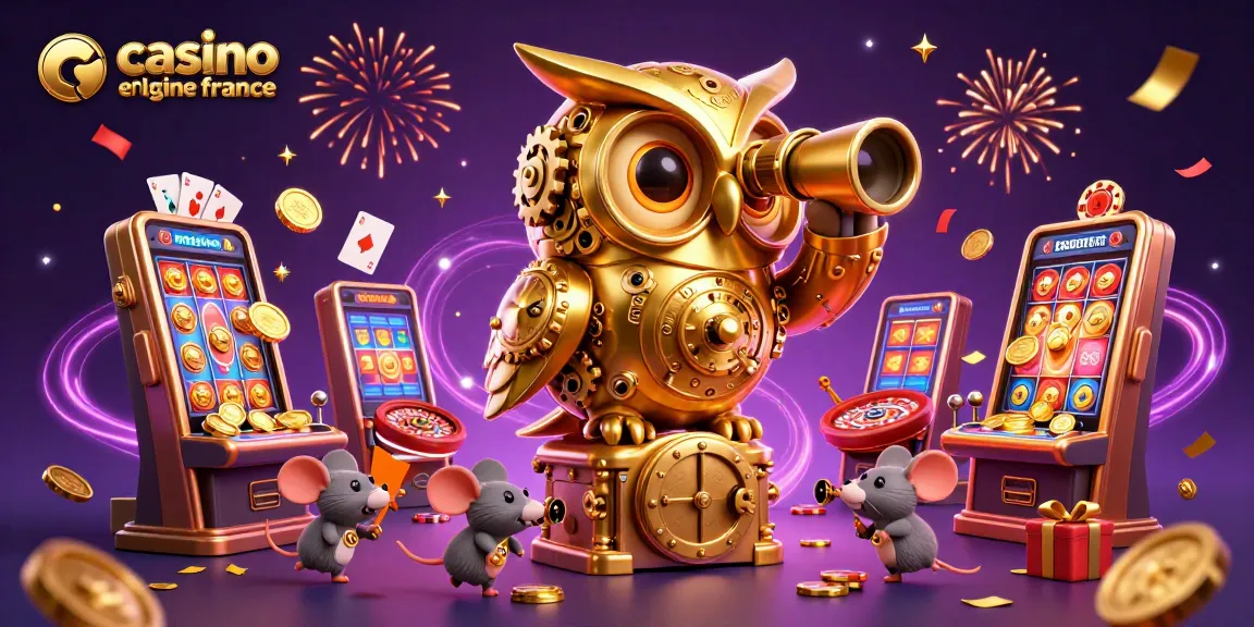 Testez votre chance dans un casino en ligne France avec des machines à sous éclatantes et un hibou vigilant!