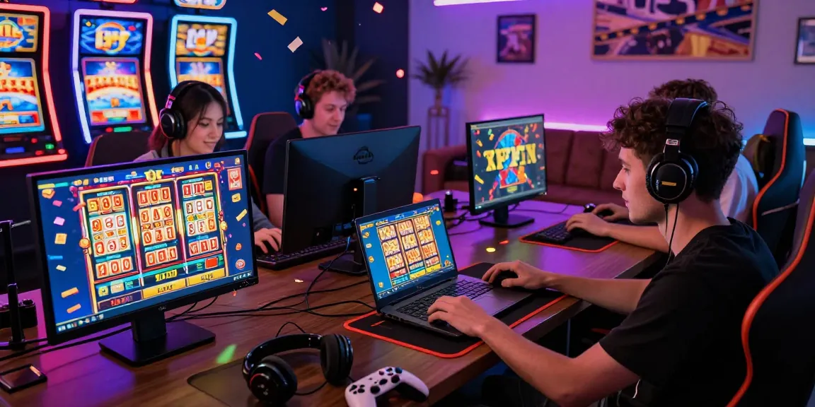 Exciting gaming scene with players enjoying tempototo online casino games, showcasing vibrant slot graphics and lottery tickets.