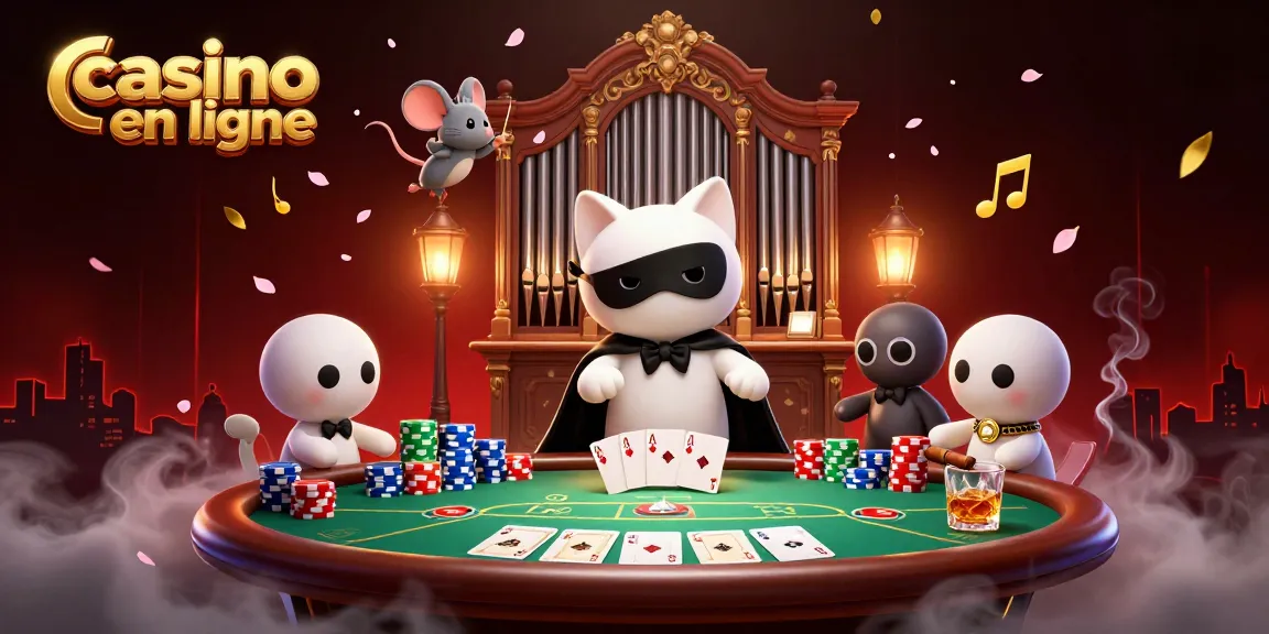 Profitez des jeux sur un casino en ligne tout en admirant une illustration captivante de personnages en 3D et de décorations festives.