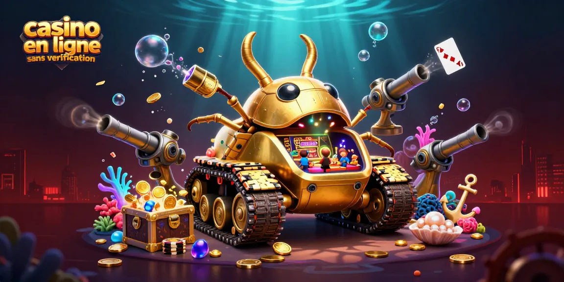 Plongez dans l'univers du casino en ligne sans vérification avec cette illustration colorée et dynamique, mettant en avant un tank doré.