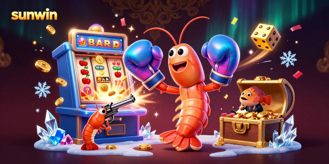 Experience thrilling wins with sunwin in this vibrant 3D casino illustration featuring dynamic gaming elements.