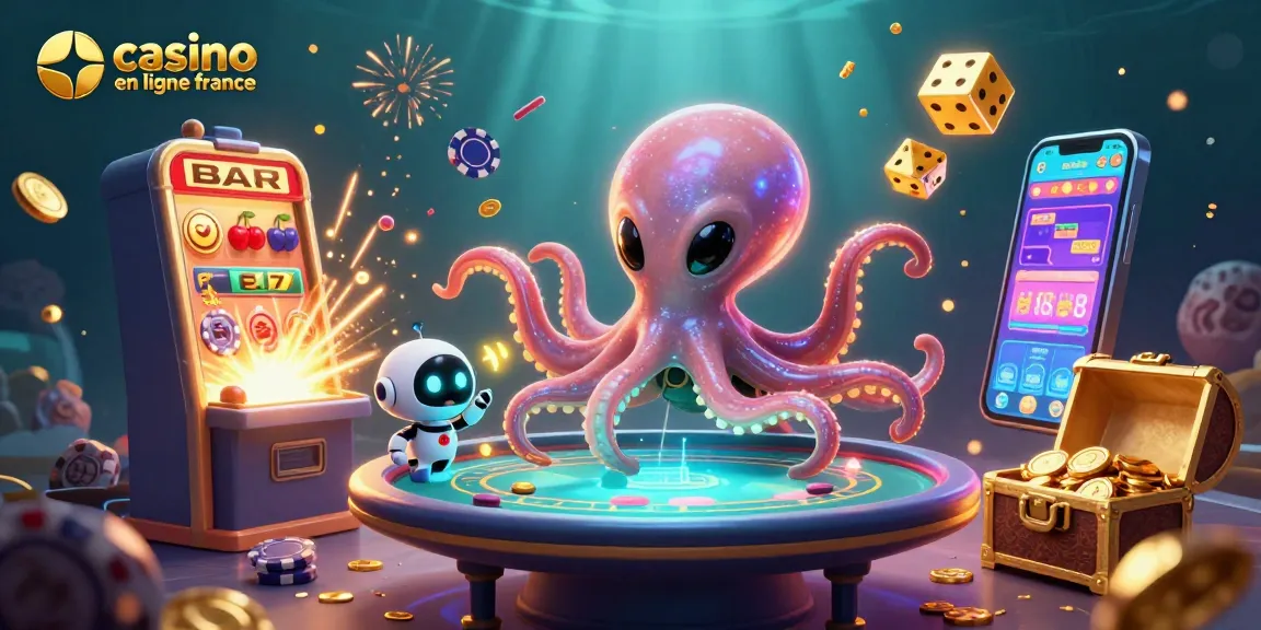 Jouez au casino en ligne France avec une illustration dynamique de jeux de casino futuristes.