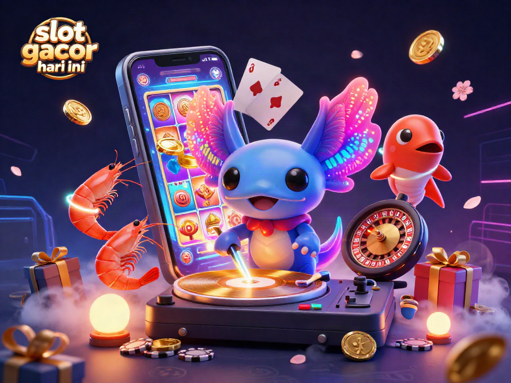 Experience the excitement of slot gacor hari ini with vibrant neon characters and dynamic casino elements.