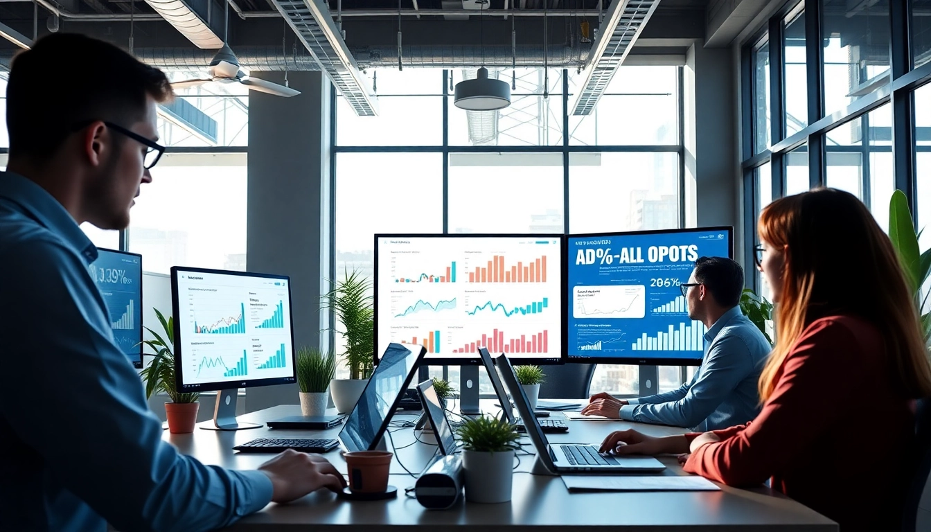 Analysing marketing data on https://alvionz.de/ with a dynamic team in a bright office setting.