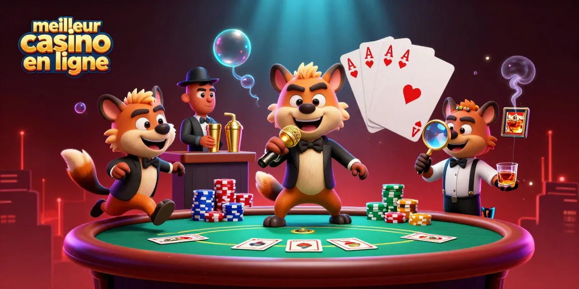 meilleur casino en ligne avec des hyènes amusantes animant un club de comédie entouré de jeux de cartes