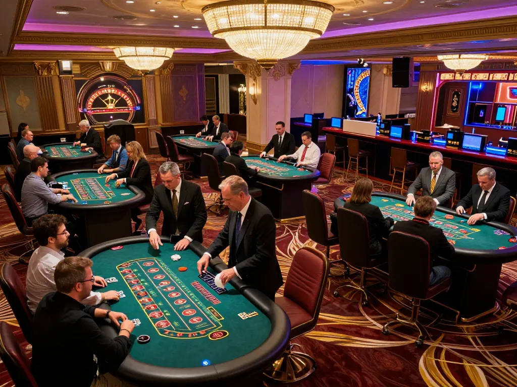 Players enjoying thrilling gameplay at LV88 casino tables, showcasing excitement and strategy.