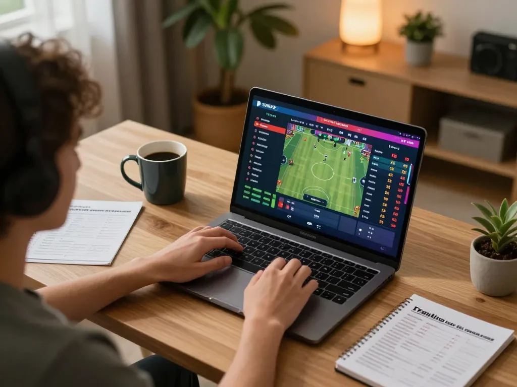 Engaging in sports betting on Sunwin platform from a cozy home office setup.