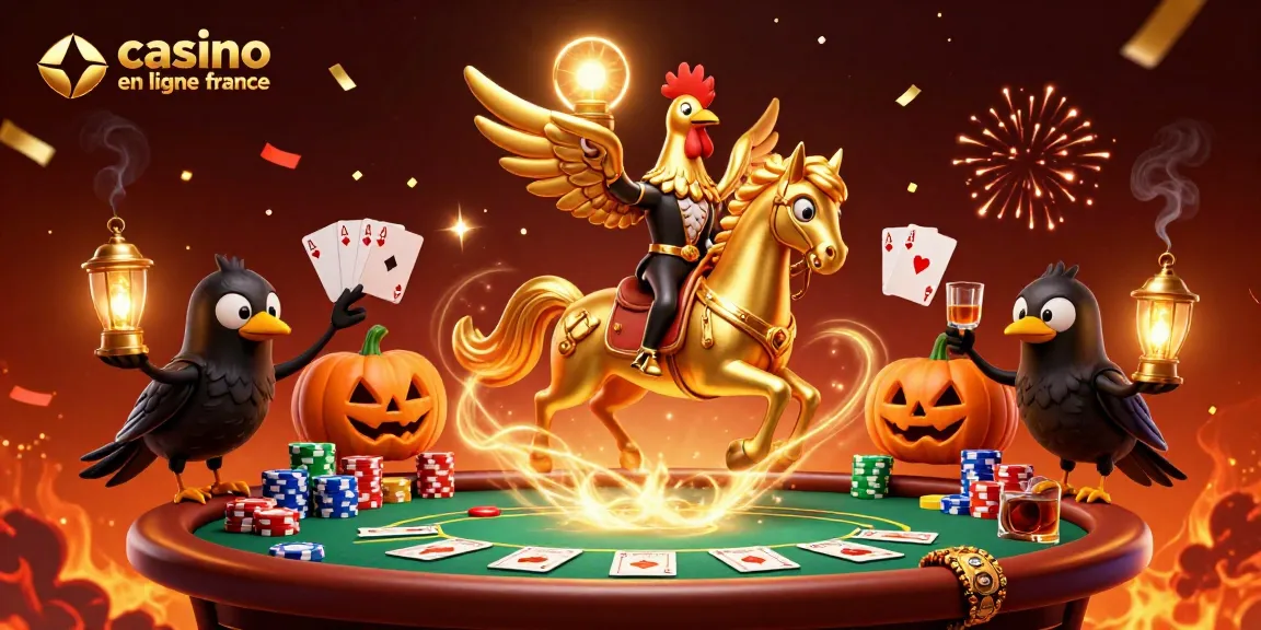 Jouer au casino en ligne en France avec un coq doré et des compagnons inusités dans un casino animé.