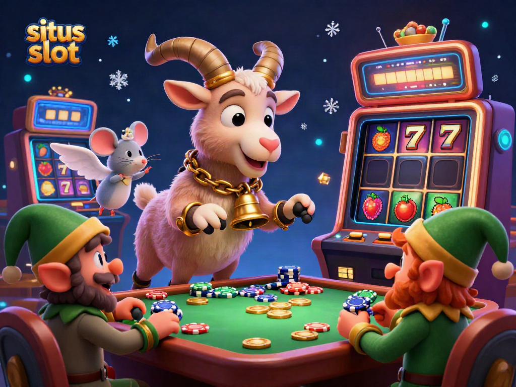 Menyaksikan keseruan di kasino "situs slot" dengan gremlin pencuri chip dan karakter penuh warna.